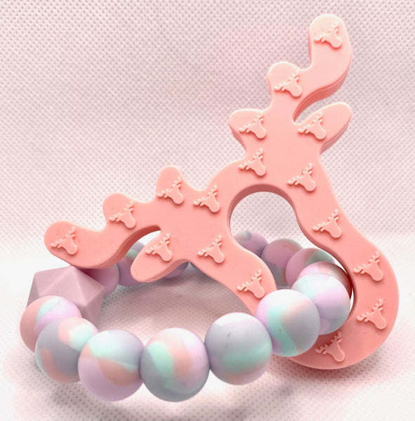 Silicone Moose & Bead Ring Teether